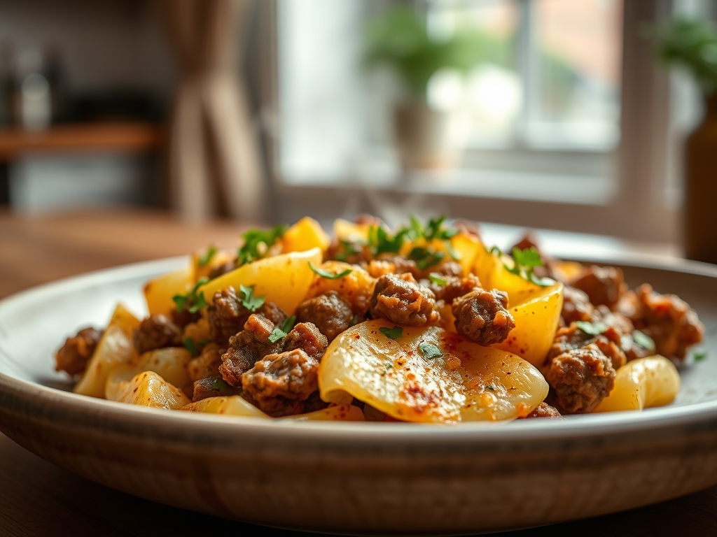 Freshly prepared potato casserole with ground beef recipes