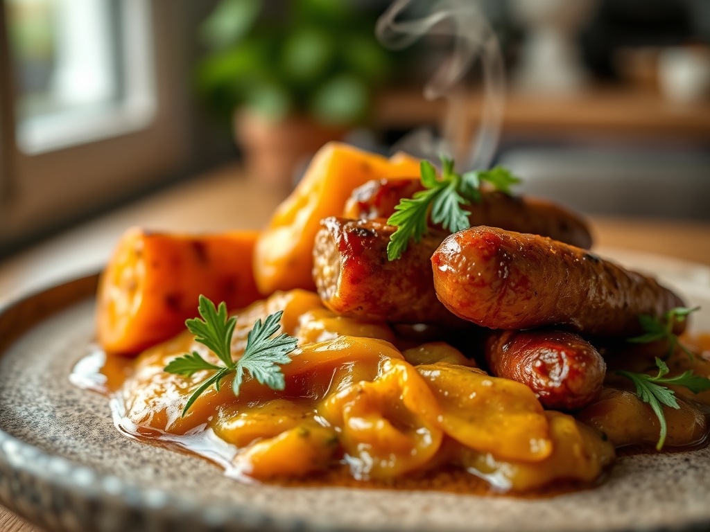 Freshly prepared sausage and sweet potato recipes