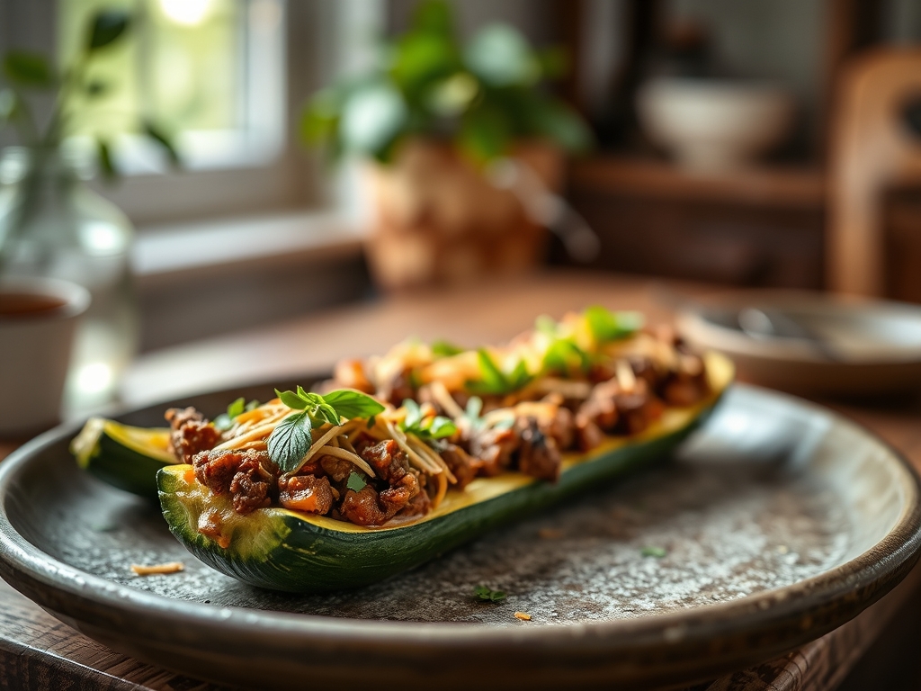 Freshly prepared zucchini boats ground beef recipes